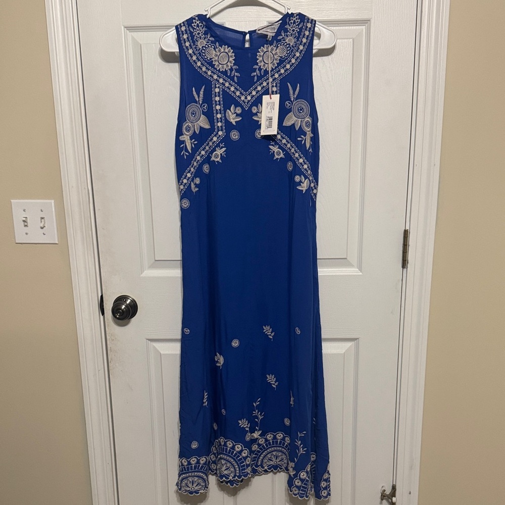 Johnny Was Royal Blue Embroidered Maxi Dress size Xs
